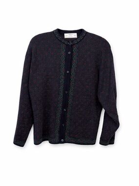 Vintage St. Michael Cardigan Sweater | Fair Isle Style | Navy Red Green | Size L